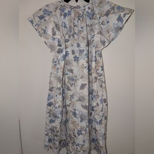 GAP Cream Light Blue and Tan Floral Paisley Short Sleeve Midi Dress